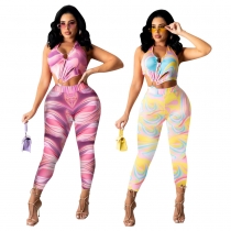 Sexy Chest Ring Cutout Print Jumpsuit L6375