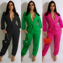 Micro-Stretch Fabric Classic Casual Cargo Jumpsuit Y519
