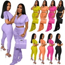 Fashion Sports Solid Color Short Sleeve Hooded Two Piece Set MY077