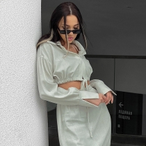 Fashion women's two-piece suit Daily casual commuting solid color short shirt short skirt suit YL22245