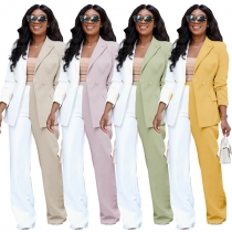 Trendy color-blocking simple style long-sleeved suit top fashion casual trousers suit SSN211217