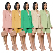 Simple style solid color long-sleeved suit jacket Fashion casual shorts suit SSN211133