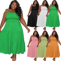 Solid Color Sexy Sling Tube Top Swing Skirt Plus Size Women's Dress SSN211241