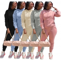 Women's Thickened Casual Long Sleeve Sweater Sports Two-Piece Pleated Pants Suit WY8040