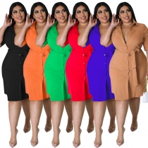 Plus Size Women's Solid Color Short Sleeve Shirt Dress DM218222