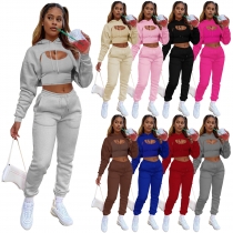 three-piece fleece drawstring hoodie with cotton tank top and jogger pants HR8193
