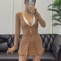 Slim fit and slim fungus edge top hot girl package hip skirt suit S258833G