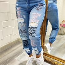 Women's new lettered jeans ODS0177