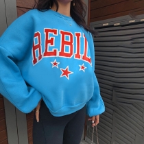 Casual Personality Offset Lettering Round Neck Loose Long Sleeve Sweater YY22314