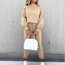 Two piece turtleneck casual solid color trousers with pockets M033