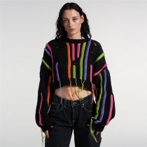 Street shot fashion knitwear color matching tassels casual sweater W22L20706
