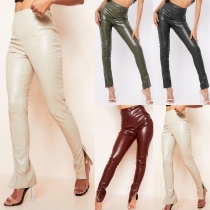 Fashion tight pants for women sexy split high waist micro pull PU leather pants WDS221004