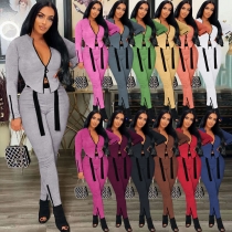 Women's autumn and winter new suit High elastic characteristic zipper fashion strap two-piece set PH13307