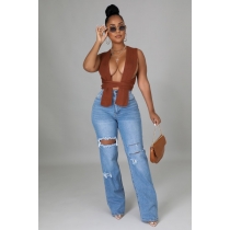 Stretch ripped loose jeans flare pants DJ1033