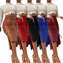 Sexy split mid length slim strappy skirt LS6347