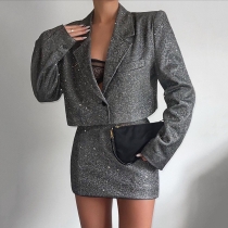 Small suit suit Autumn and winter fashion lapel long sleeve high waist short skirt suit FD9638