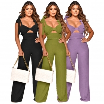 Temperament Open Back Waist Cut out Strap Casual Straight Jumpsuit YLY9832