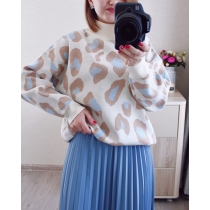 Half high neck leopard print autumn and winter sweater women's long sleeve temperament knitting top FQ0908