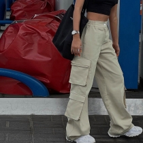 Denim overalls Hip hop style waist frill low waist multi pocket trousers YJ22306