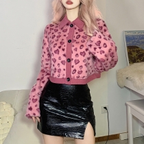 Lapel Pink Leopard Fit Plush Coat K22C22028