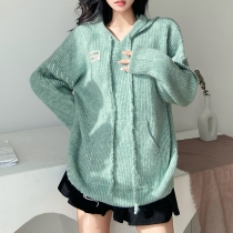 Candy color patchwork pocket loose hoodie W22L23182