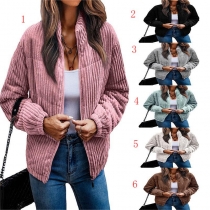 Women's plush long sleeve solid color pit strip zipper fashion coat OZN0868
