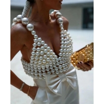 Sexy fashion pearl suspender vest XY20173