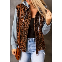 Leopard patchwork loose jacket hooded long sleeve coat SY788145