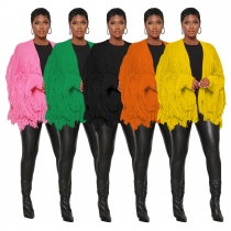 Women's solid color knitting tassel short cardigan coat TS1240