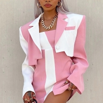 Women's sexy color blocking small suit button long sleeve suit short coat FD9626