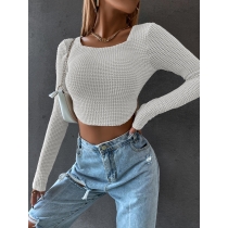 Women's short tight sexy zipper sweater short wide neck long sleeve T-shirt LH9885