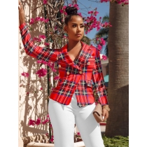 Women's fashion plaid small suit jacket with pockets and lining, slim PH13309