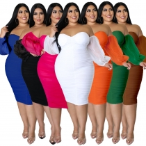 Oversize Women's Dress Tight Mesh Pleated Long Sleeve S0254