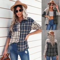 Women's long sleeve loose shirt with lapel plaid top 223WT51635