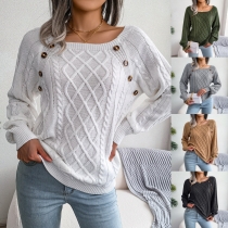 Autumn and winter casual square neck button fried dough twist knitting pullover sweater B2067