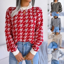Casual Thousand Bird Plaid Long Sleeve Pullover Knitted Sweater B8038
