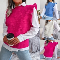 Rhombic knitted vest sweater with wood ear edge B1821