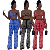 Women's sling mesh hot drilling pants suit YD178