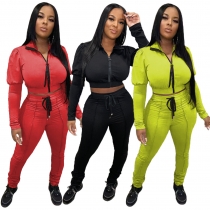 Casual solid two-piece sports suit Y1223