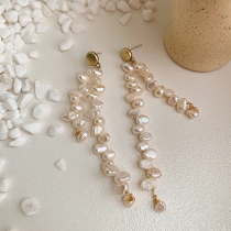 Fashion personality simple design freshwater pearl earrings tassels long asymmetric earrings female ear jewelry J82