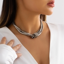 Metal Knot Flat Snake Chain Necklace Punk Style Hip Hop Geometric Collar Necklace DN5347
