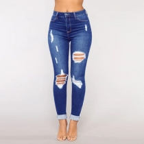 Women's jeans with holes and small feet YY9112