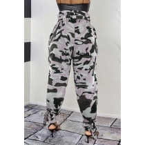 Women's casual sports camouflage printing basic regular high waist trousers S66552