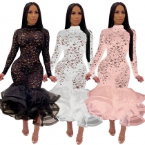 Women's Dress Hollow Lace Large Sexy Nightclub Dress K9575
