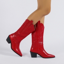 Thick Heel Medium Boots Medium Heel High Boots Women's Boots Large Size Denim Boots PL0601