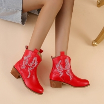 Oversized Women's Shoes Vintage Windmill Stitch Thick Heel Boots HWJ1703