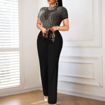 Round neck short sleeve beaded jumpsuit casual style high waist slim party dress AM221118