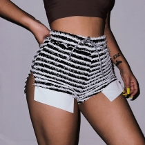 Texture stripe drawcord high waist super shorts sexy fashion hot girls casual casual casual pants YY22423