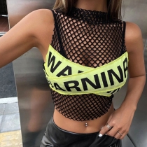 Wearing a perforated top with mesh on the outside, street fashion letter contrast color hot girl vest GS22089