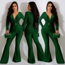 Fashion casual V-neck micro flare jumpsuit YD1169